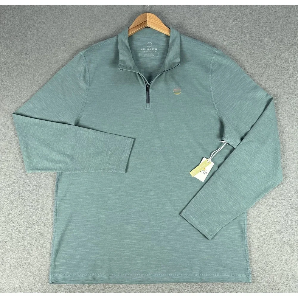 Marine Layer Quarter Zip XL North Atlantic Green Midweight Air Performance New